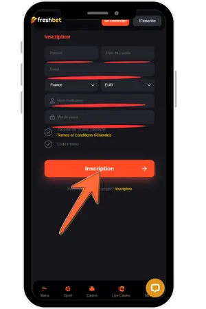 Fresh Bet en ligne paris — formulaire de création de compte